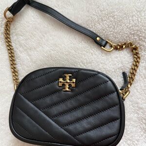 Tory Burch Black Quilted Leather Crossbody with Gold Hardware